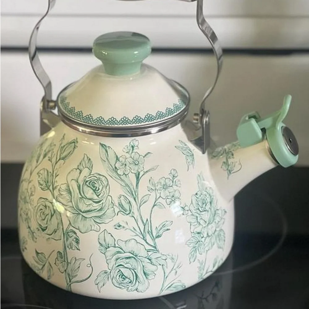 The Pioneer Woman Green and White Floral Teapot